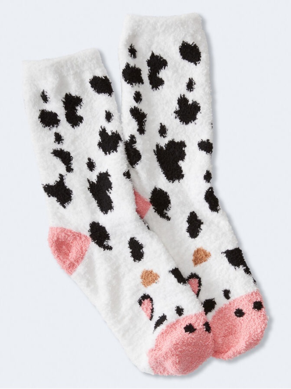 Aeropostale Cow Face Fuzzy Socks - White, Black & Pink
